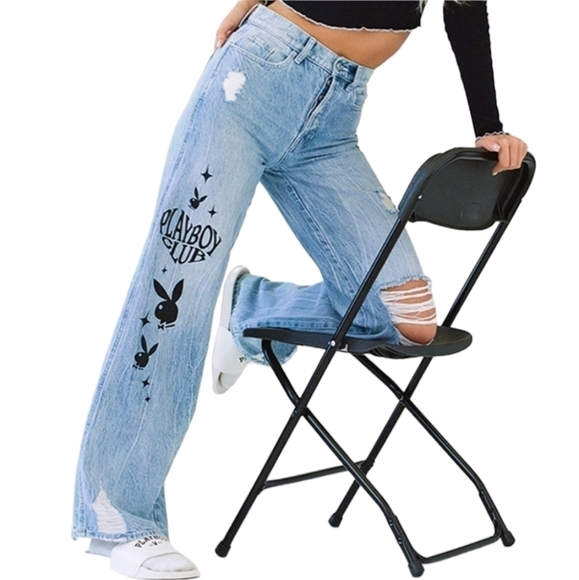 PLAYBOY By PacSun Eco Super Distressed High Waisted Baggy Jeans NWT - Picture 7 of 8